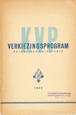 Voorkant van het KVP verkiezingsprogramma 1952