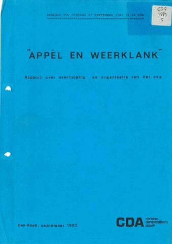 Voorkant van het rapport "Appèl en weerklank" (1983)