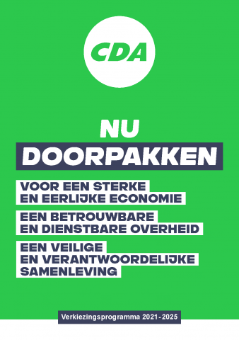 Voorkant van het CDA verkiezingsprogramma 2021-2025