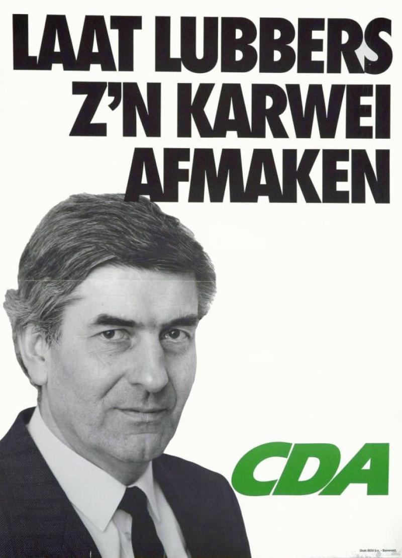 Affiche Tweede Kamerverkiezingen 1986: "Laat Lubbers zijn karwei afmaken."
